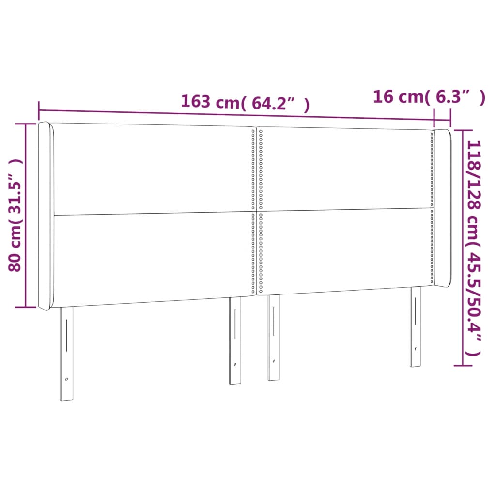 Sänggavel LED gräddvit 163x16x118/128 cm tyg