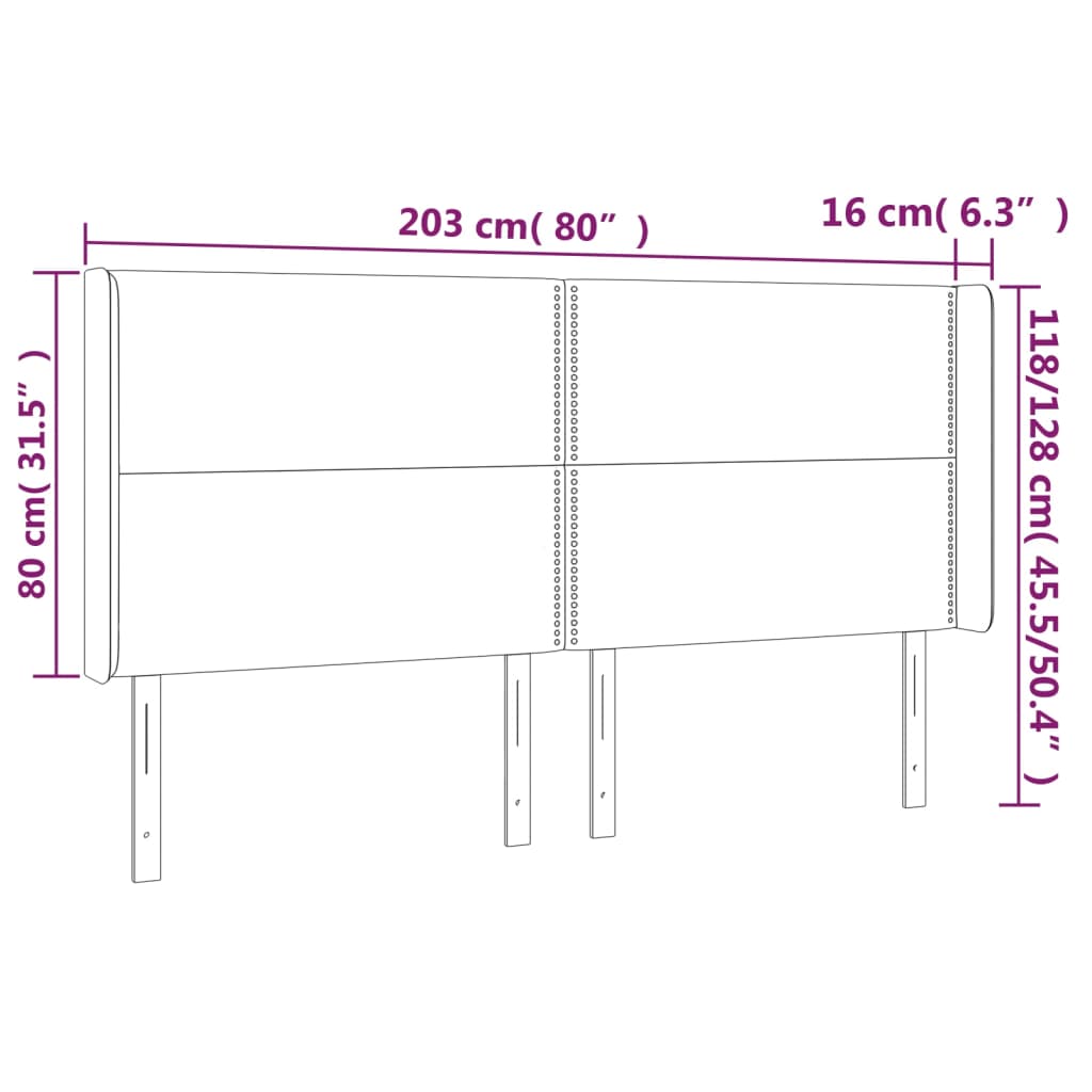 Sänggavel LED mörkbrun 203x16x118/128 cm tyg