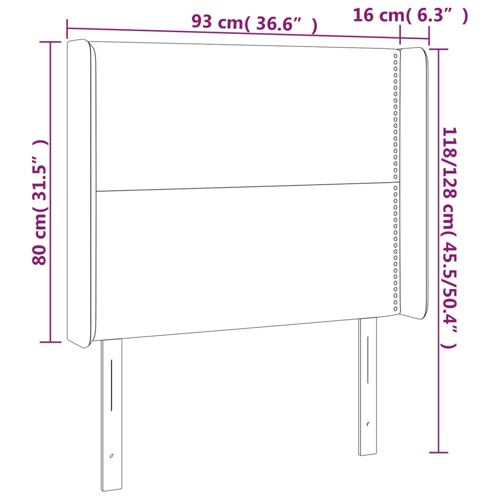 Sänggavel LED mörkblå 93x16x118/128 cm sammet