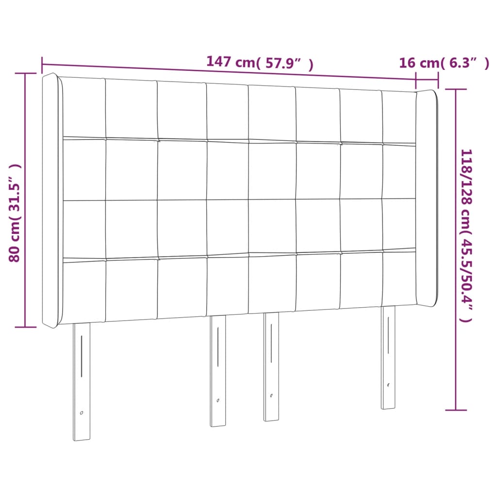 Sänggavel LED blå 147x16x118/128 cm tyg