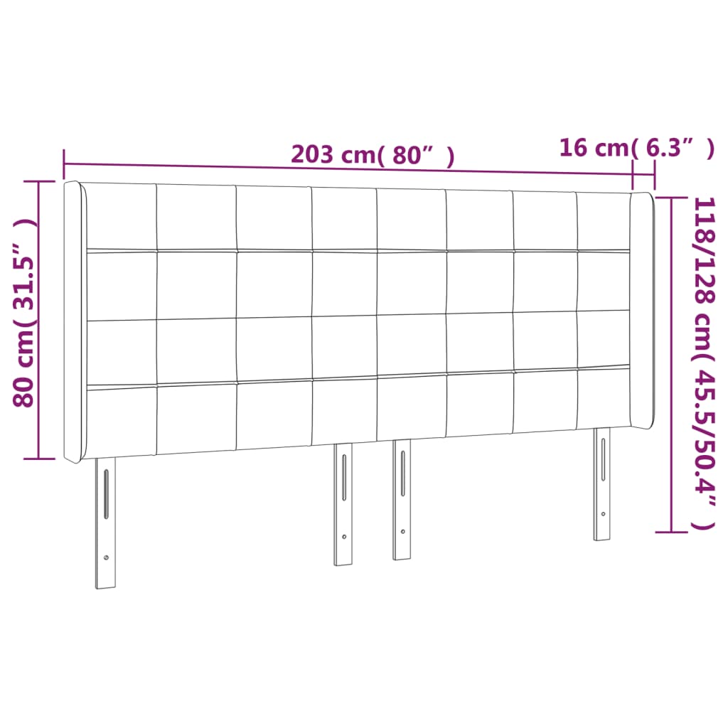 Sänggavel LED blå 203x16x118/128 cm tyg