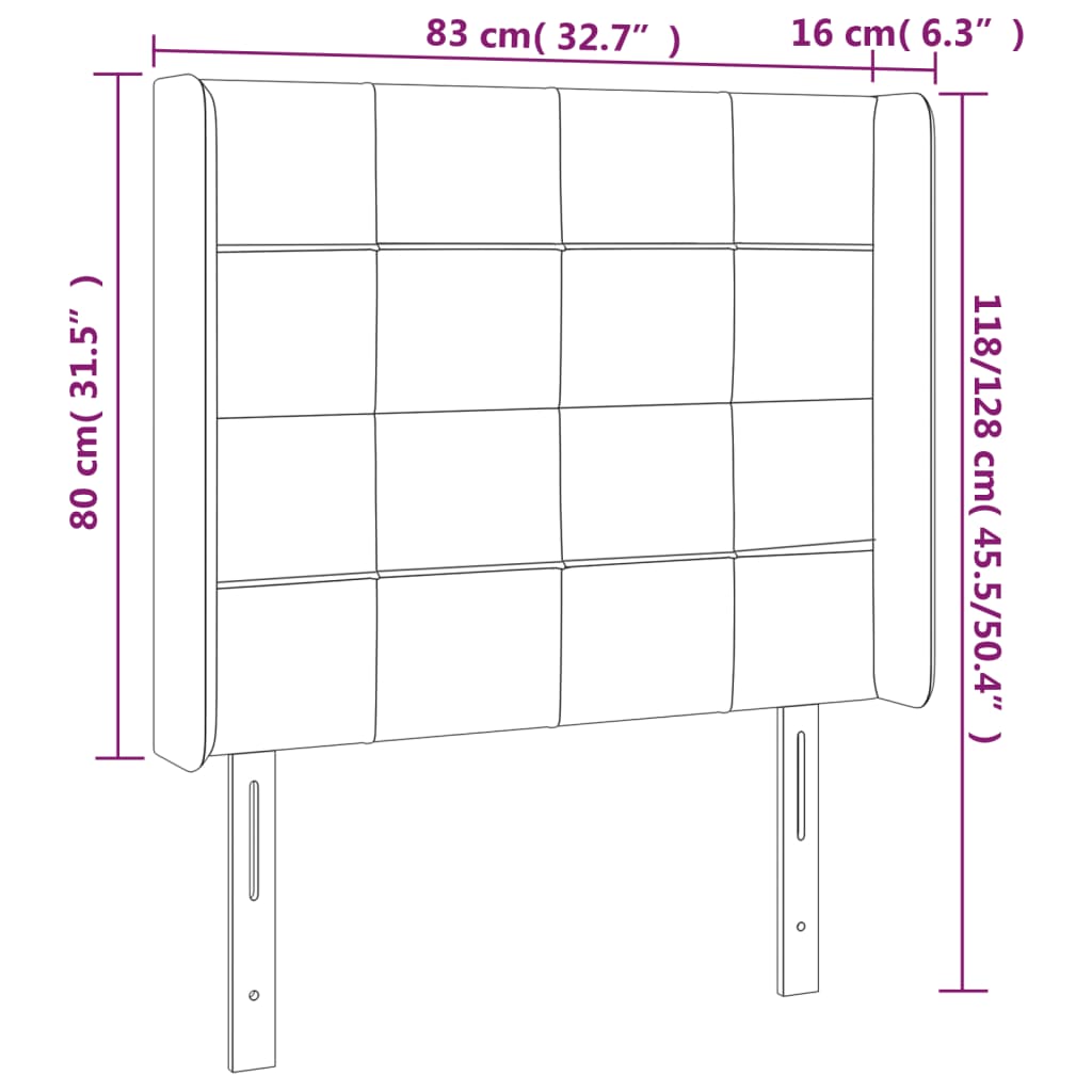 Sänggavel LED ljusgrå 83x16x118/128 cm sammet