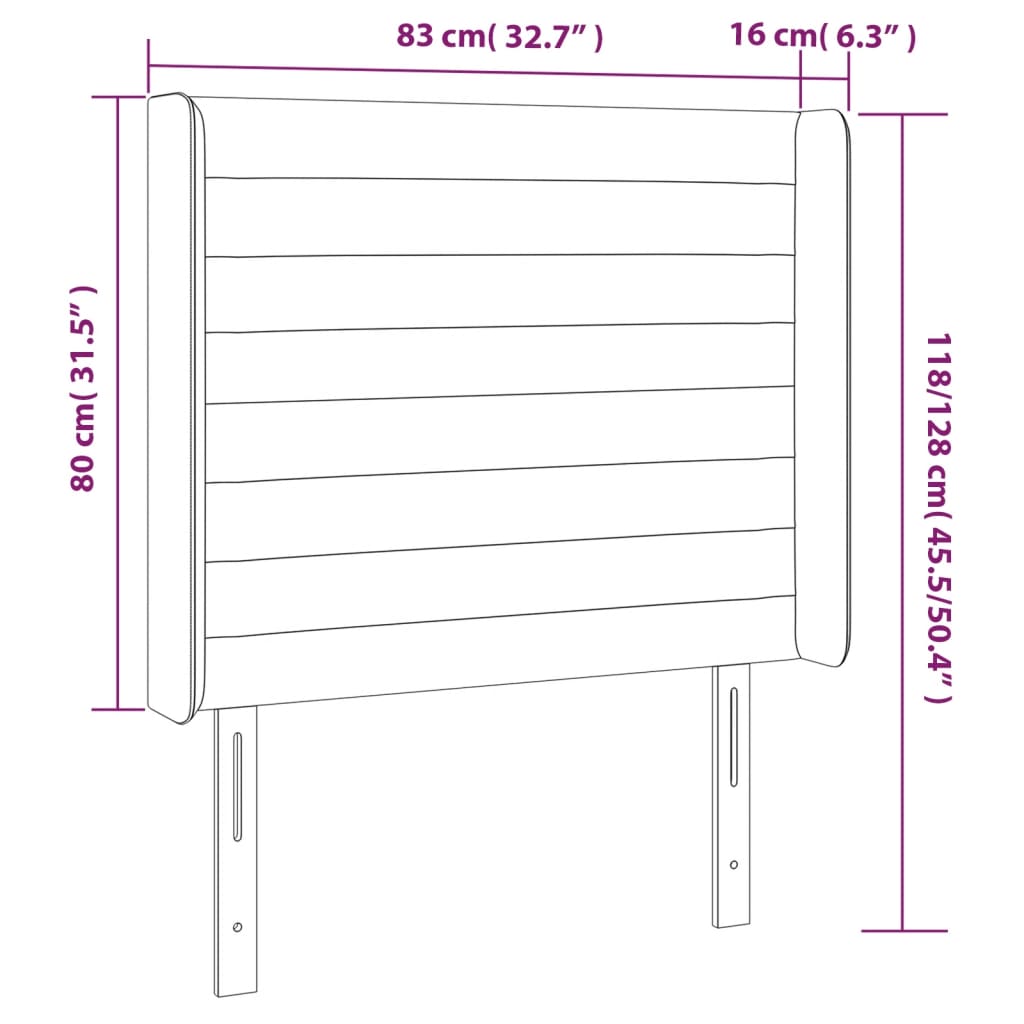 Sänggavel LED gräddvit 83x16x118/128 cm tyg