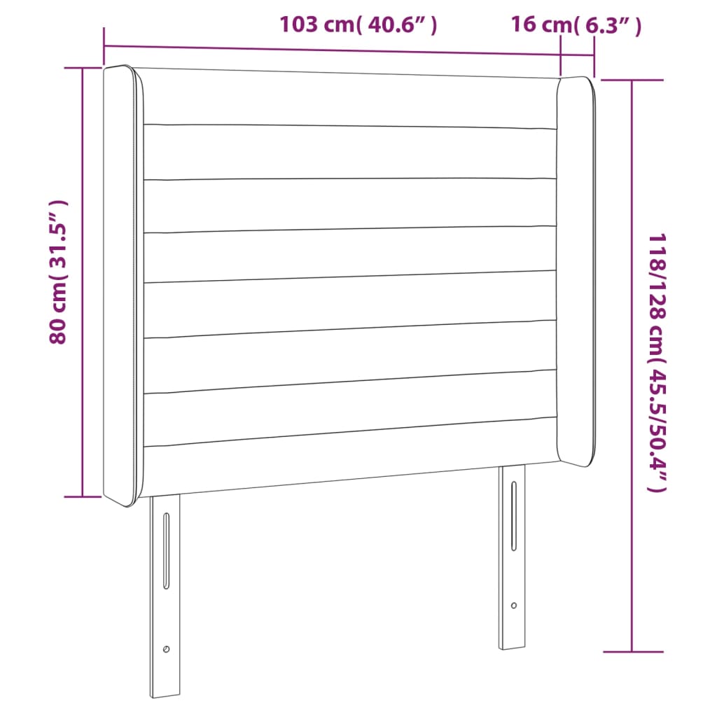 Sänggavel LED gräddvit 103x16x118/128 cm tyg