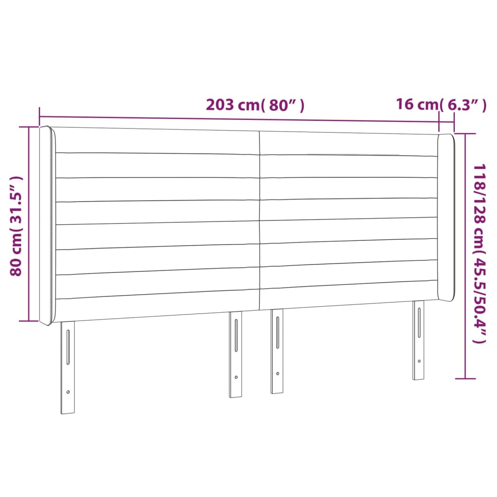 Sänggavel LED taupe 203x16x118/128 cm tyg