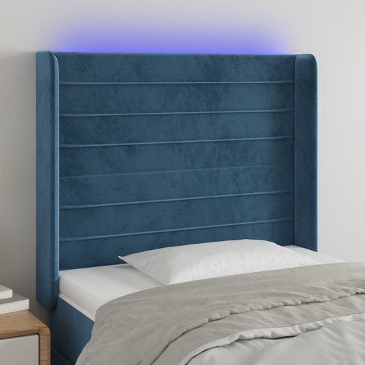 Sänggavel LED mörkblå 83x16x118/128 cm sammet