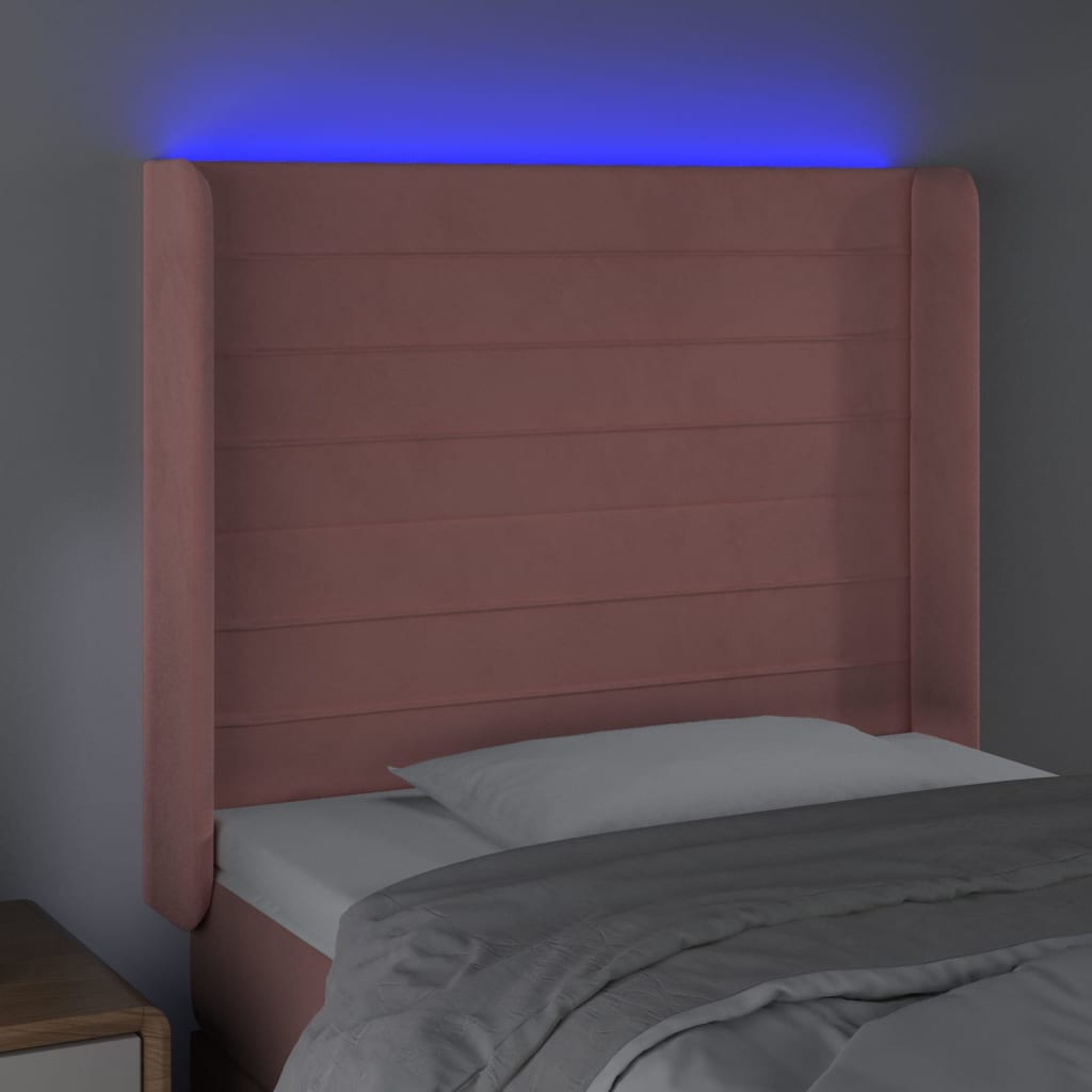 Sänggavel LED rosa 103x16x118/128 cm sammet