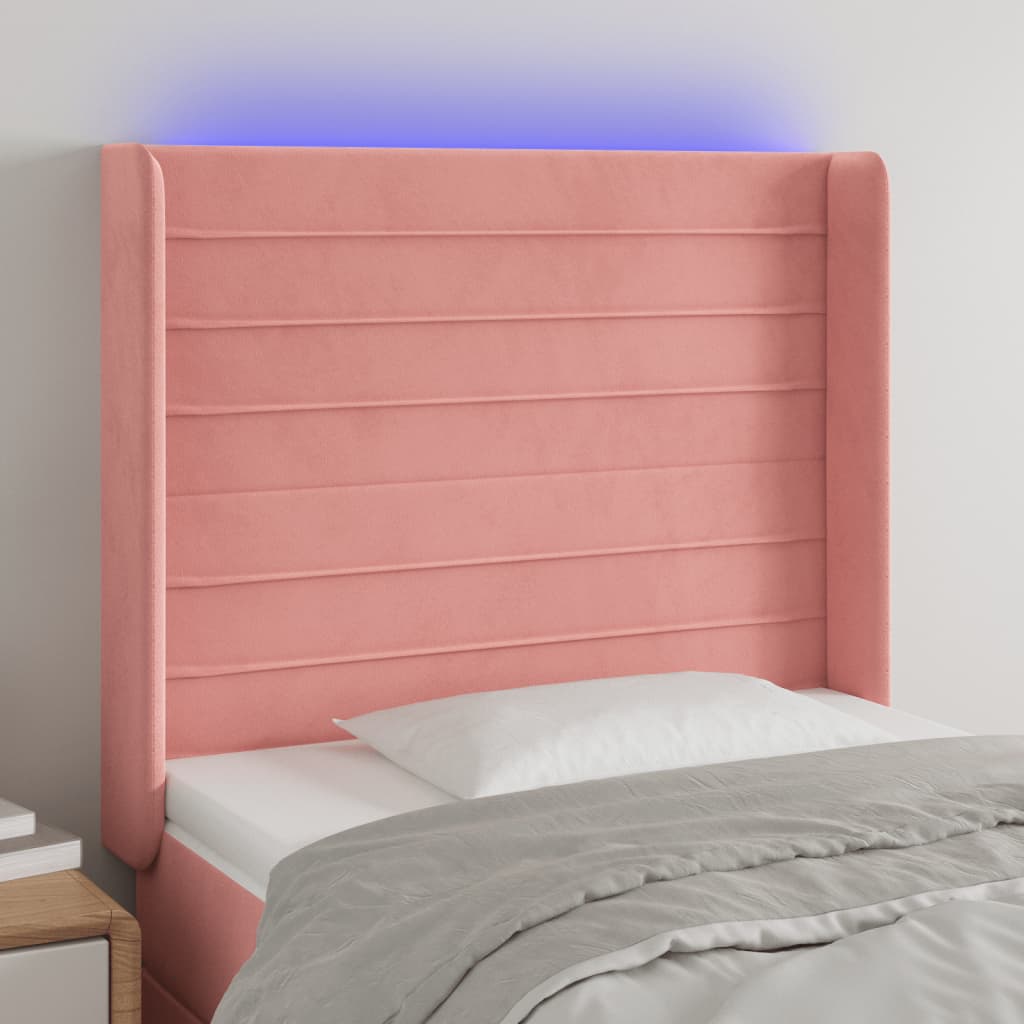 Sänggavel LED rosa 103x16x118/128 cm sammet