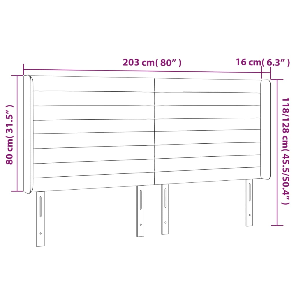 Sänggavel LED mörkblå 203x16x118/128 cm sammet