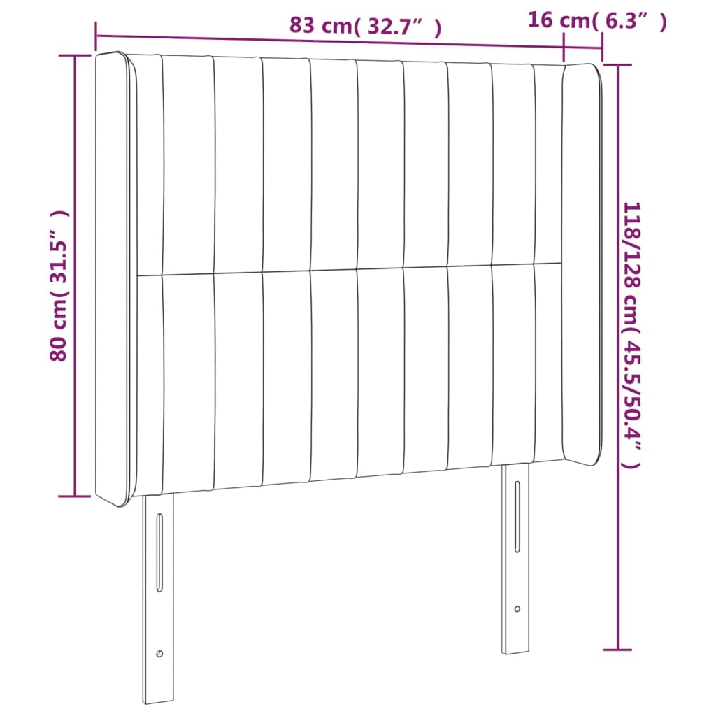 Sänggavel LED gräddvit 83x16x118/128 cm tyg