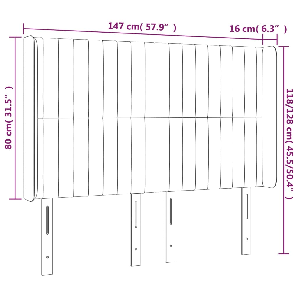 Sänggavel LED mörkbrun 147x16x118/128 cm tyg