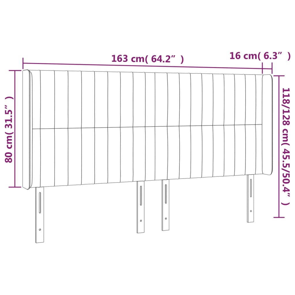 Sänggavel LED mörkbrun 163x16x118/128 cm tyg