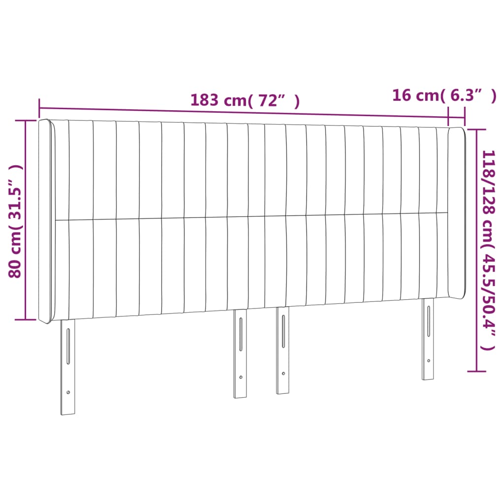 Sänggavel LED mörkbrun 183x16x118/128 cm tyg