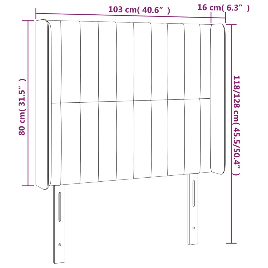 Sänggavel LED mörkblå 103x16x118/128 cm sammet