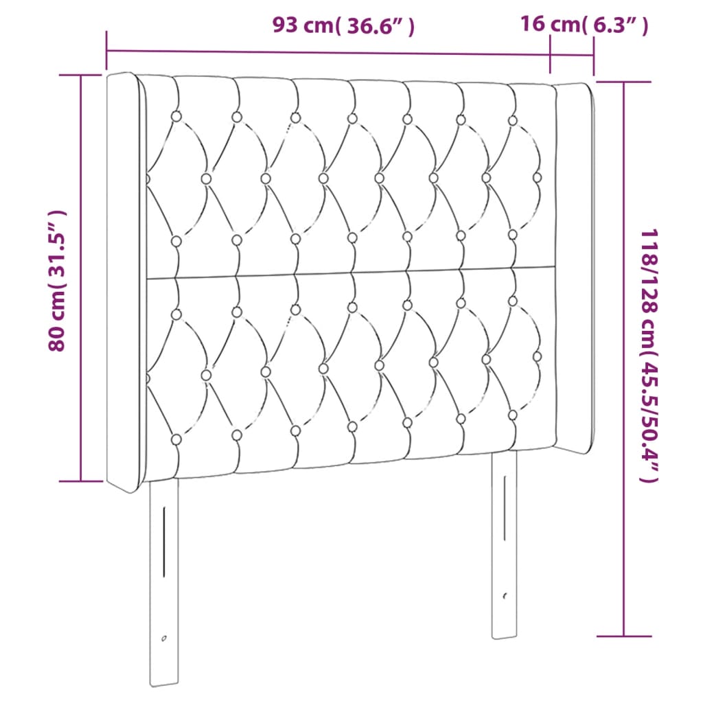 Sänggavel LED blå 93x16x118/128 cm tyg