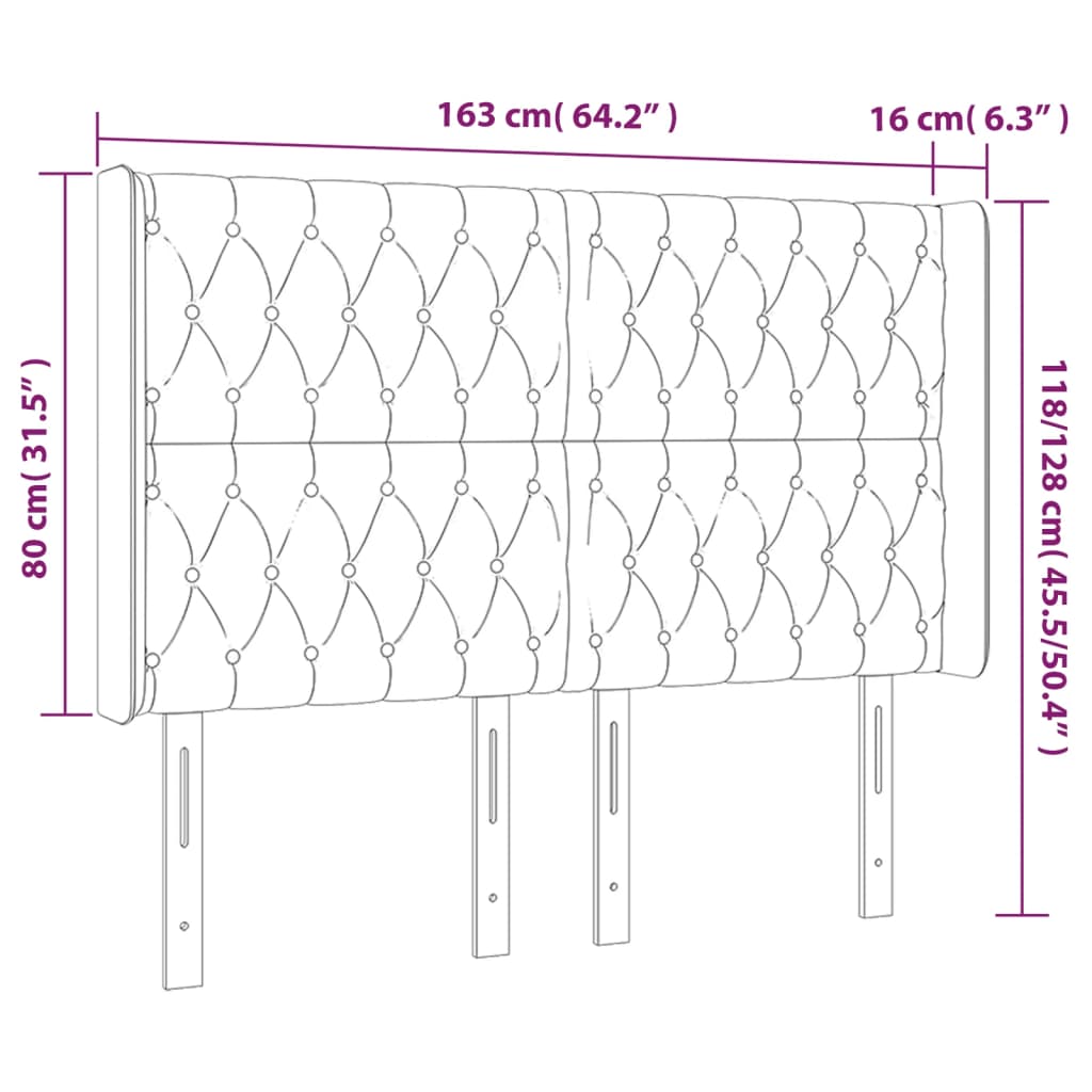 Sänggavel LED blå 163x16x118/128 cm tyg