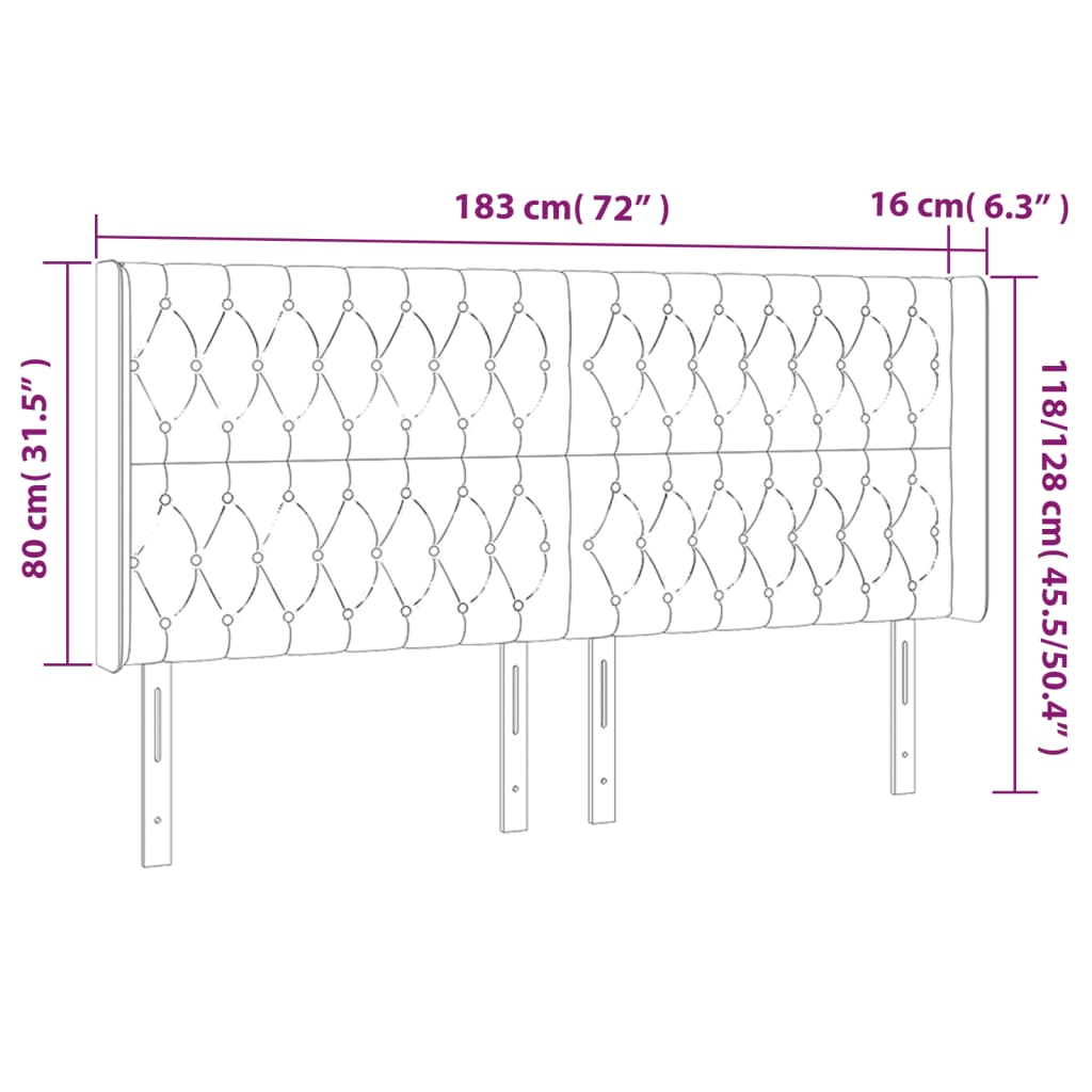 Sänggavel LED mörkbrun 183x16x118/128 cm tyg