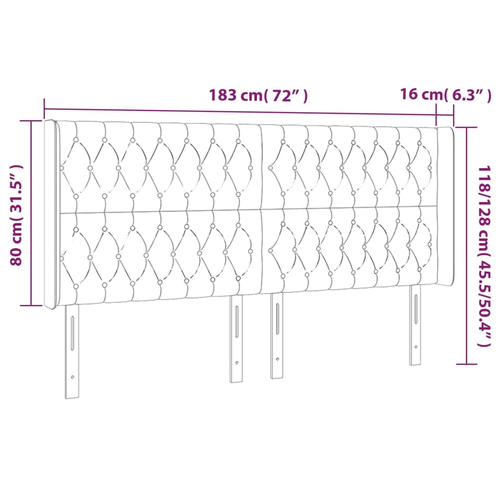 Sänggavel LED gräddvit 183x16x118/128 cm tyg