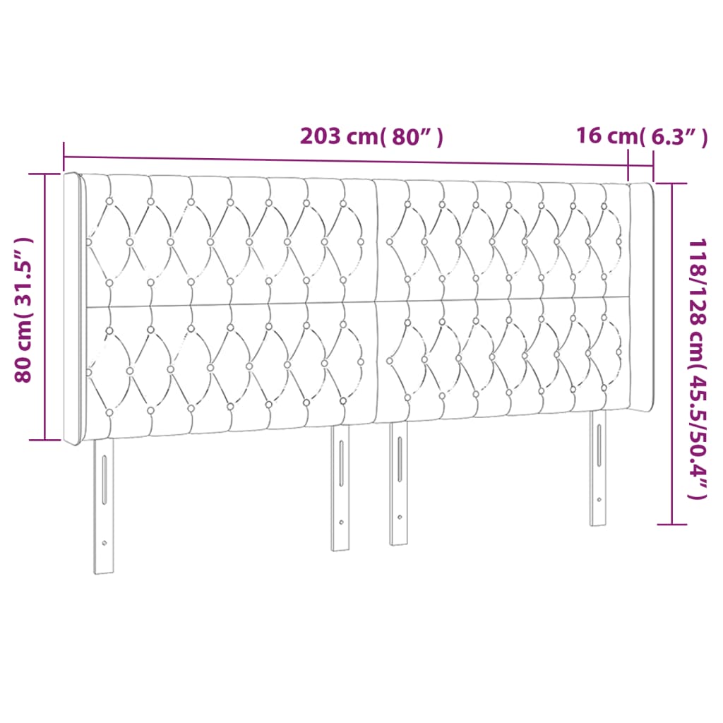 Sänggavel LED mörkbrun 203x16x118/128 cm tyg