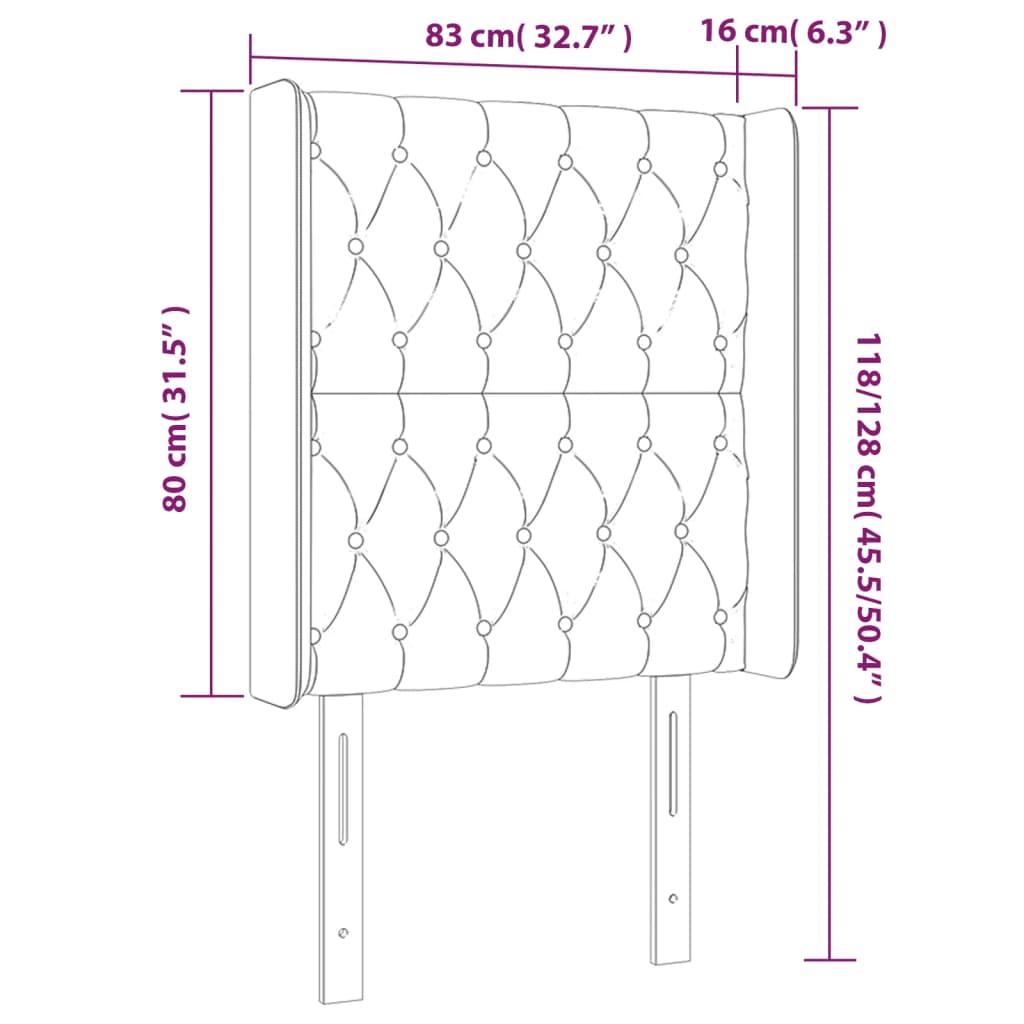 Sänggavel LED ljusgrå 83x16x118/128 cm sammet