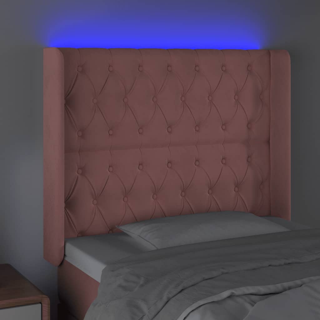 Sänggavel LED rosa 103x16x118/128 cm sammet