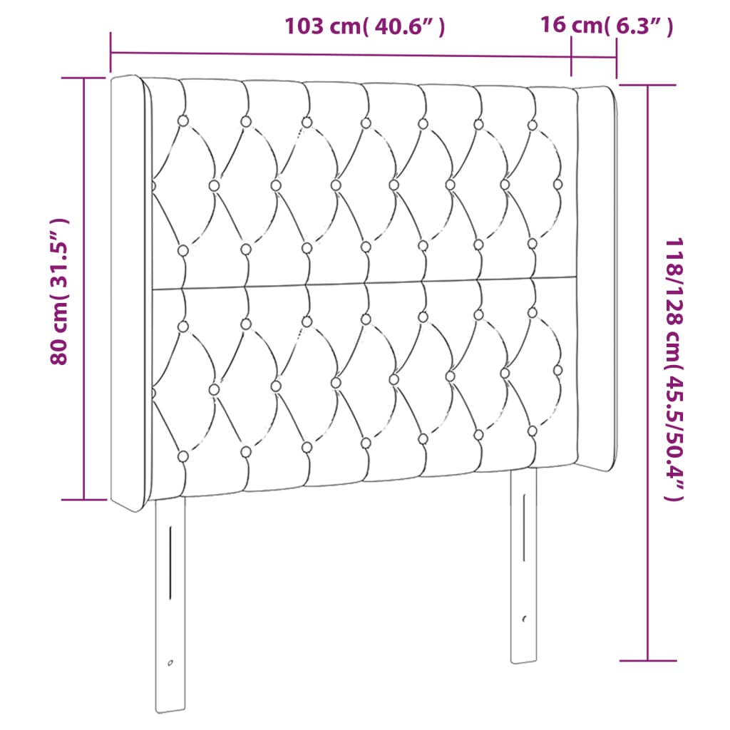 Sänggavel LED rosa 103x16x118/128 cm sammet