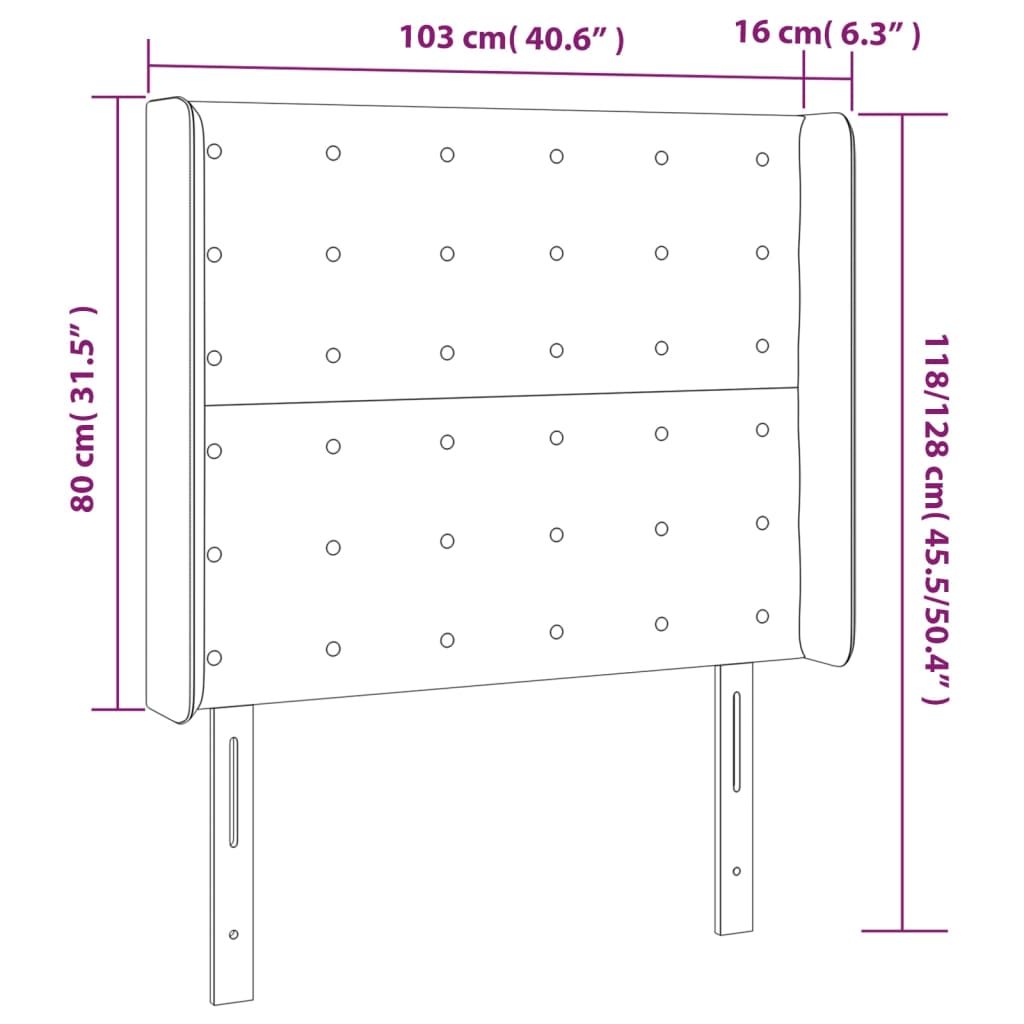 Sänggavel LED rosa 103x16x118/128 cm sammet