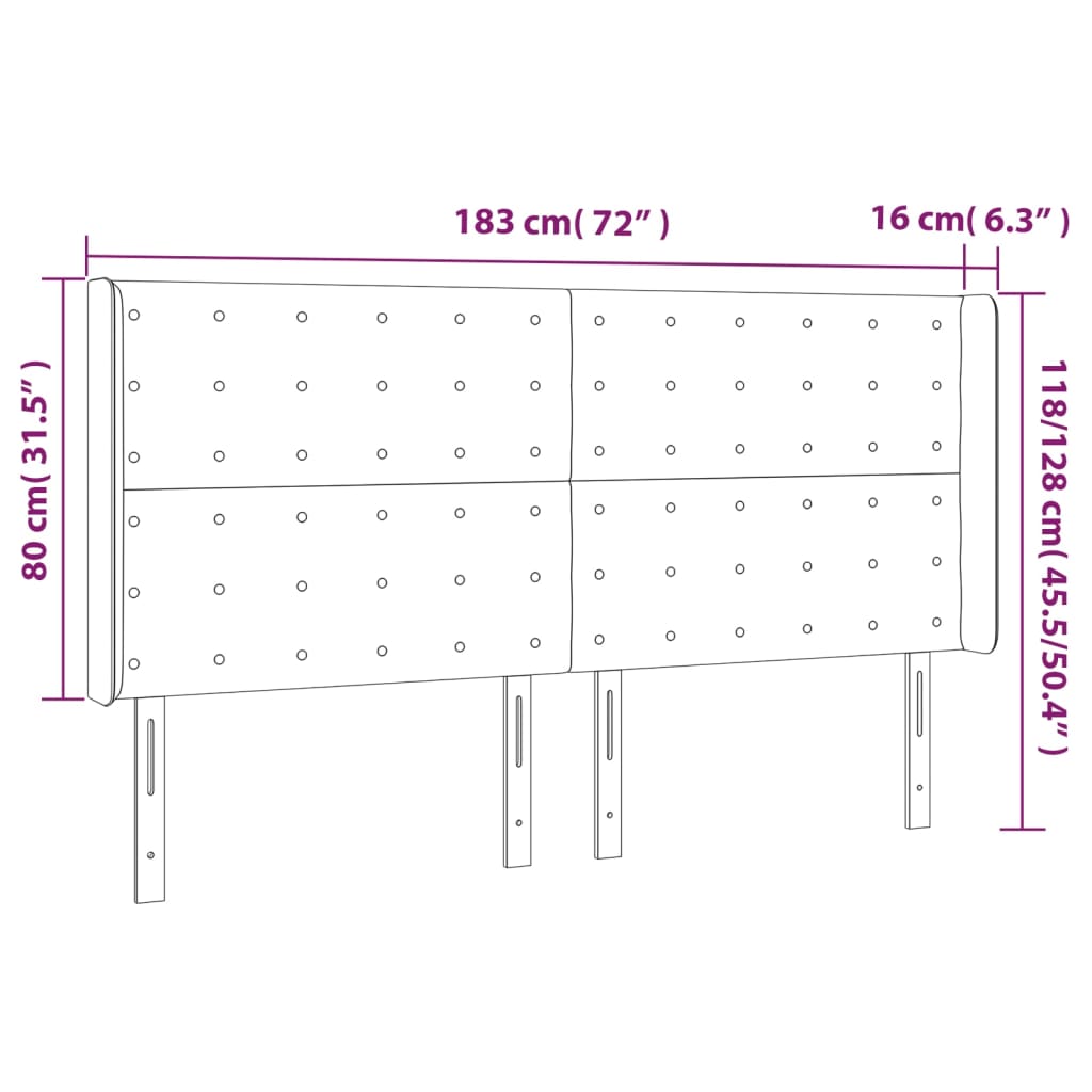 Sänggavel LED grön 183x16x118/128 cm sammet