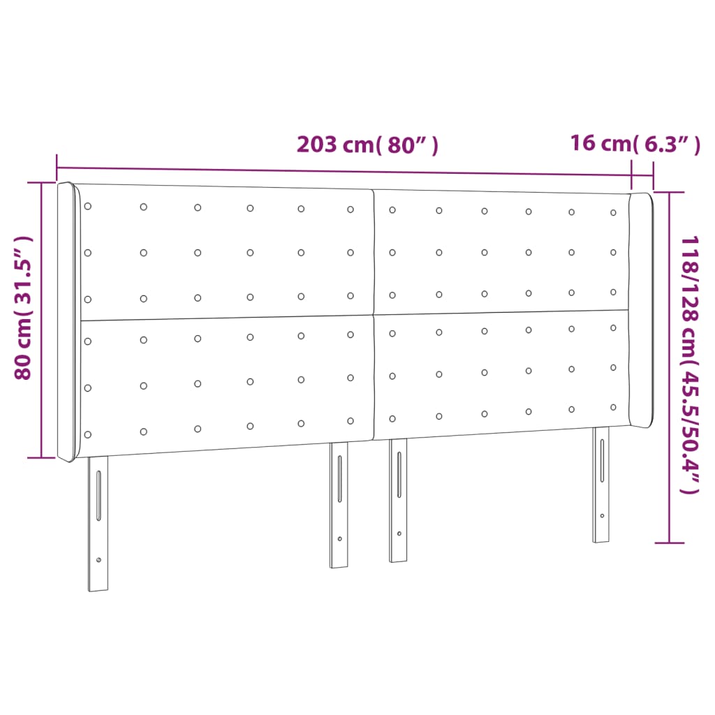 Sänggavel LED rosa 203x16x118/128 cm sammet