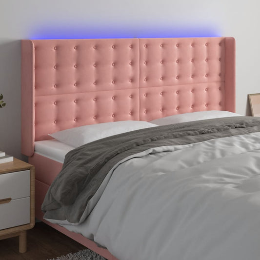 Sänggavel LED rosa 203x16x118/128 cm sammet