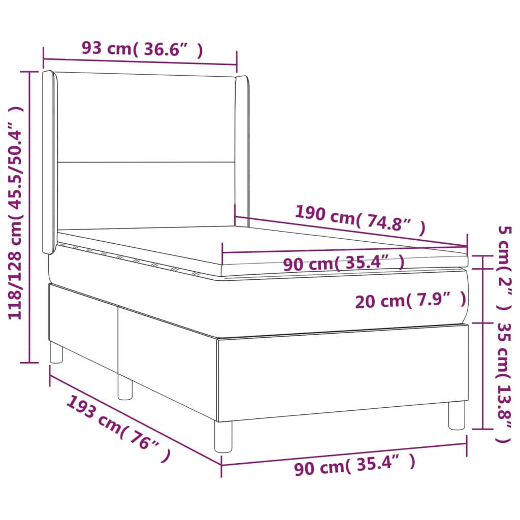 Ramsäng med madrass & LED blå 90x190 cm tyg