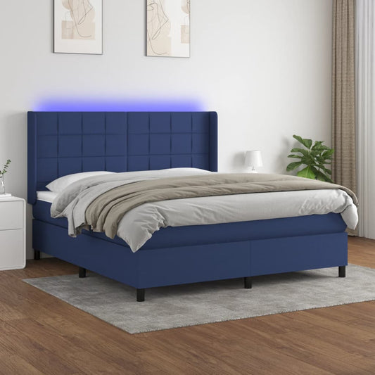 Ramsäng med madrass & LED blå 180x200 cm tyg