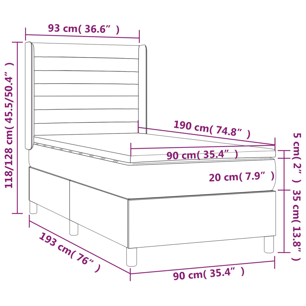 Ramsäng med madrass & LED blå 90x190 cm tyg