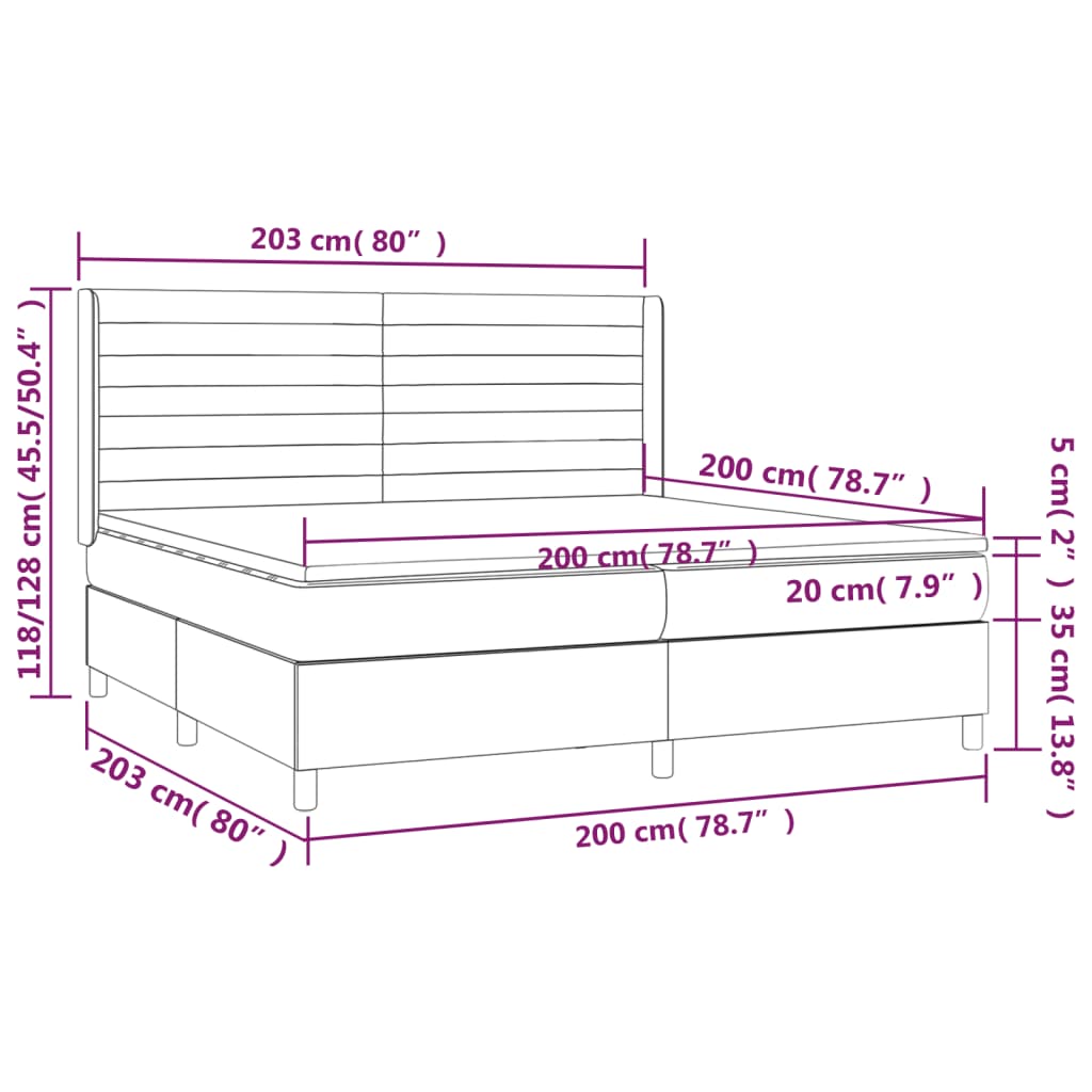 Ramsäng med madrass & LED mörkbrun 200x200 cm tyg