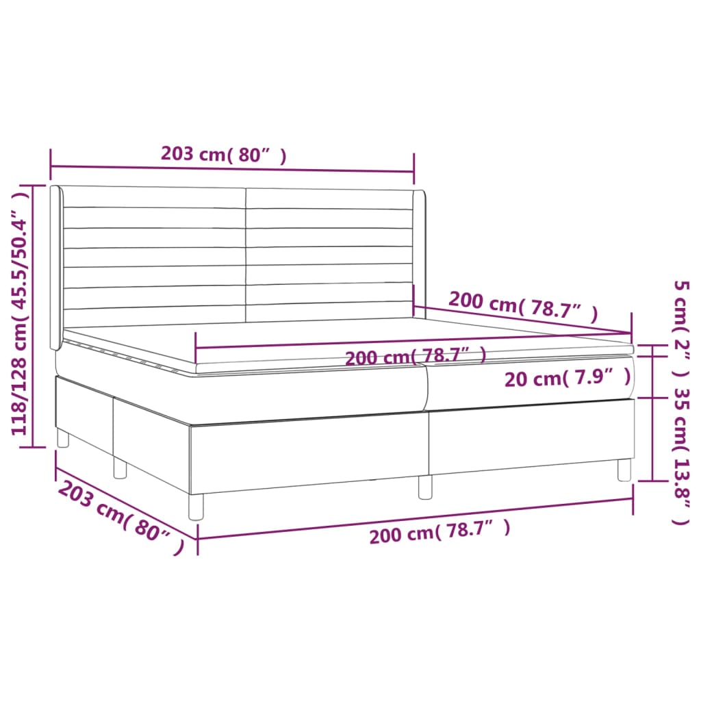 Ramsäng med madrass & LED blå 200x200 cm tyg