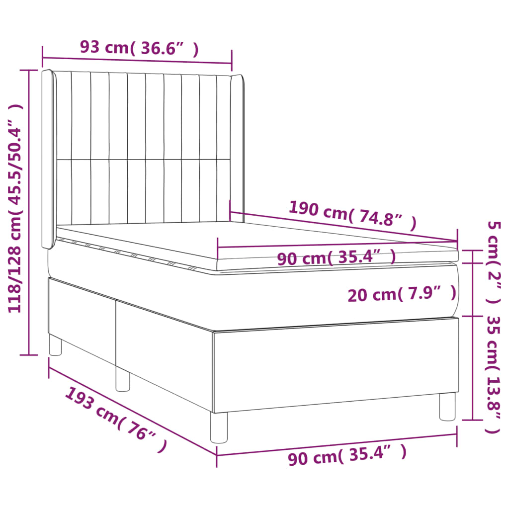 Ramsäng med madrass & LED blå 90x190 cm tyg