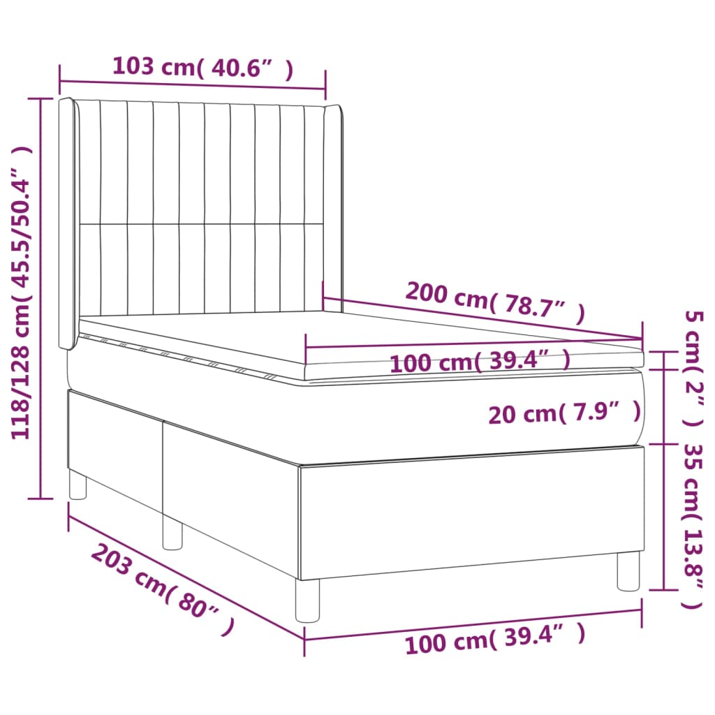 Ramsäng med madrass & LED blå 100x200 cm tyg