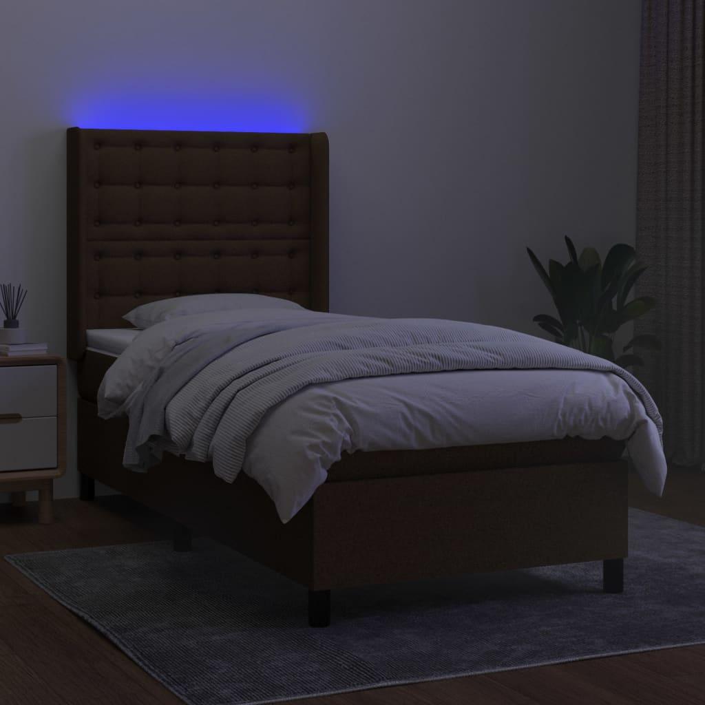 Ramsäng med madrass & LED mörkbrun 80x200 cm tyg - HQ5