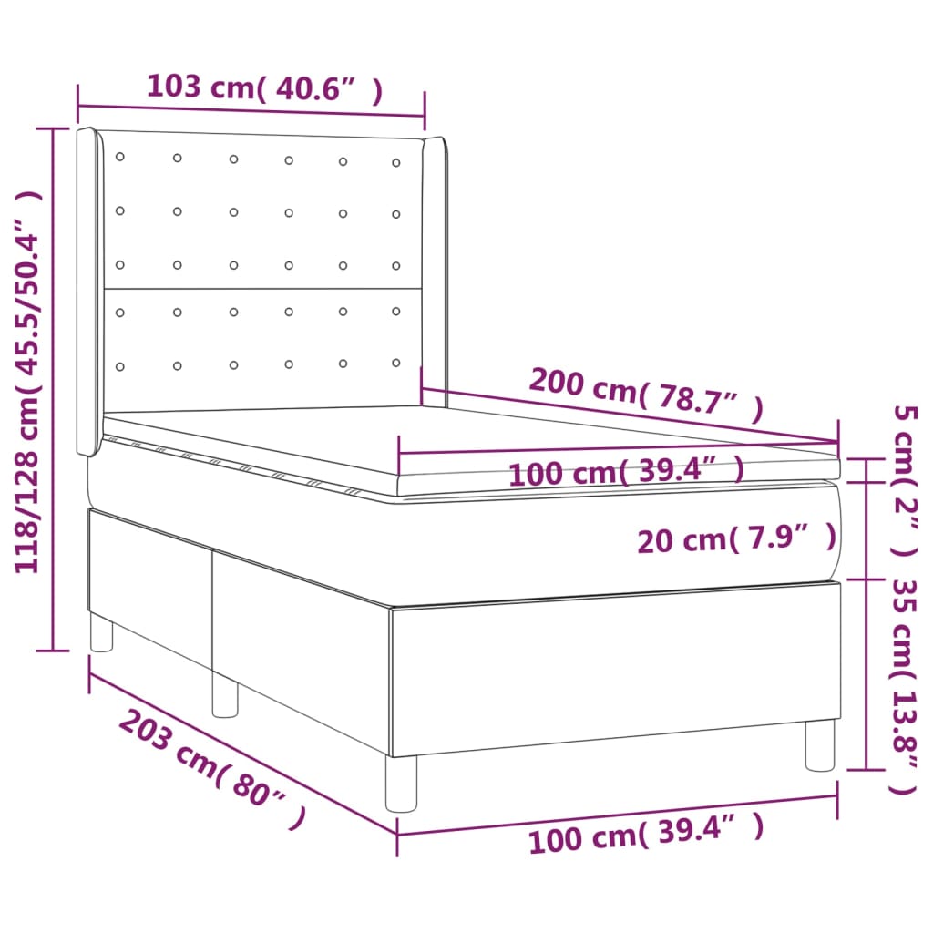 Ramsäng med madrass & LED blå 100x200 cm tyg