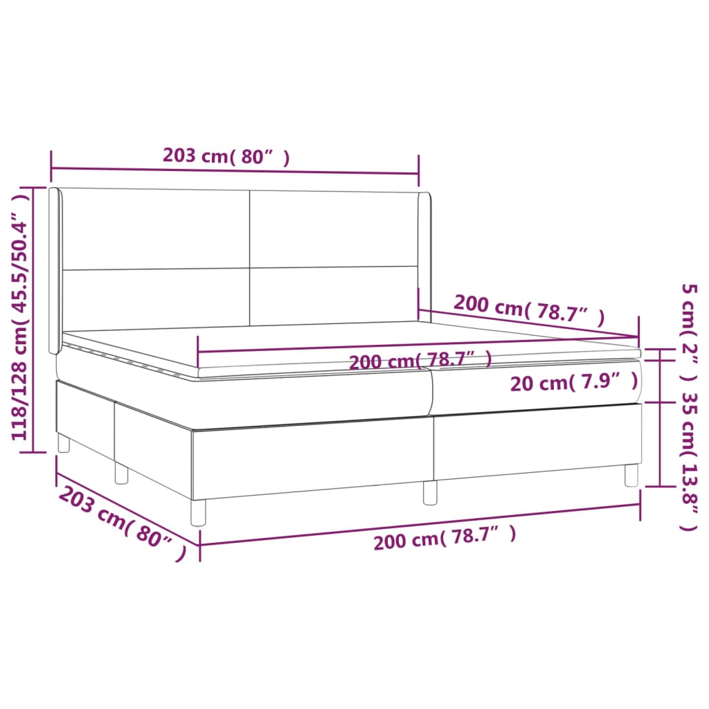 Ramsäng med madrass & LED blå 200x200 cm tyg