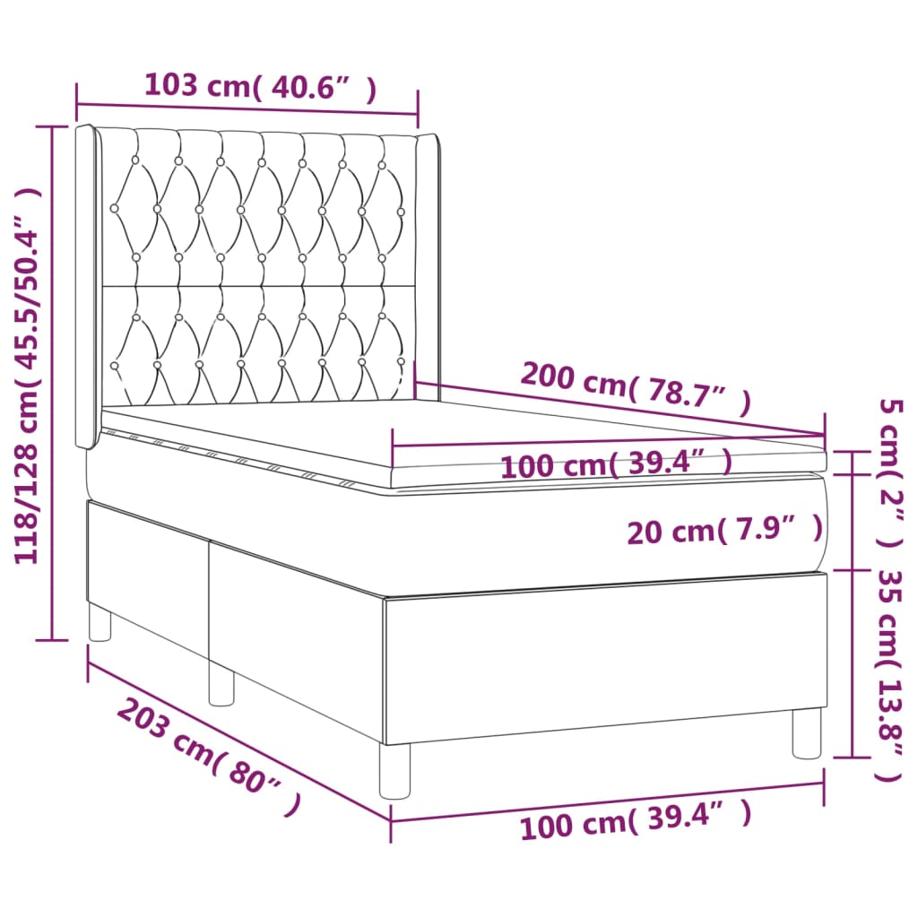 Ramsäng med madrass & LED blå 100x200 cm tyg