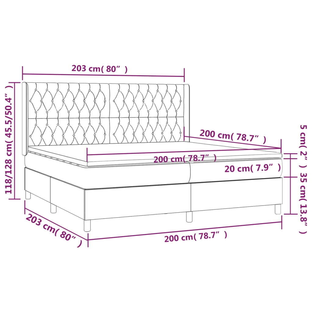 Ramsäng med madrass & LED blå 200x200 cm tyg