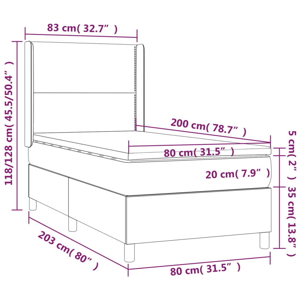 Ramsäng med bäddmadrass & LED cappuccino 80x200 cm konstläder