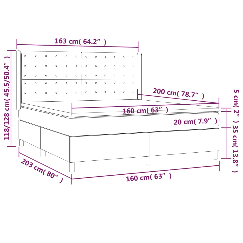 Ramsäng med madrass & LED svart 160x200 cm konstläder