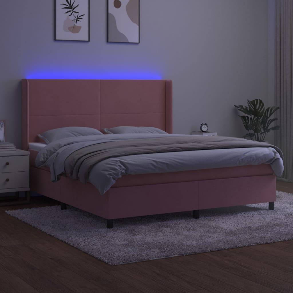 Ramsäng med madrass rosa & LED 180x200 cm sammet - HQ5