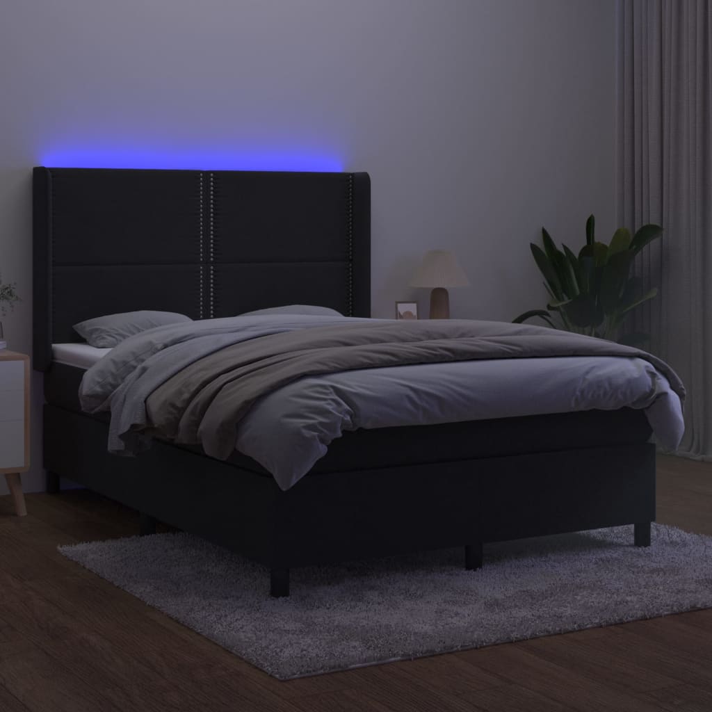 Ramsäng med madrass & LED svart 140x190 cm sammet