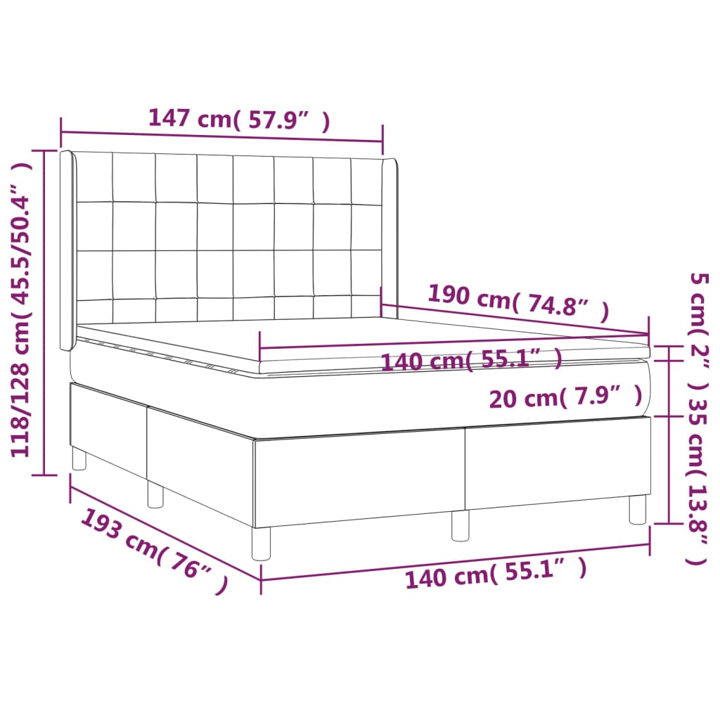 Ramsäng med madrass & LED svart 140x190 cm sammet