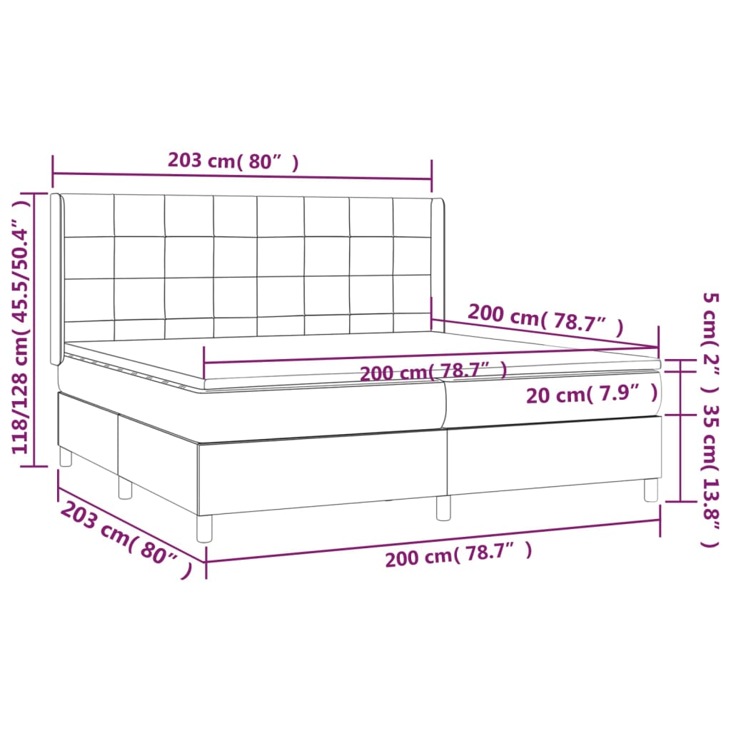 Ramsäng med madrass & LED svart 200x200 cm sammet