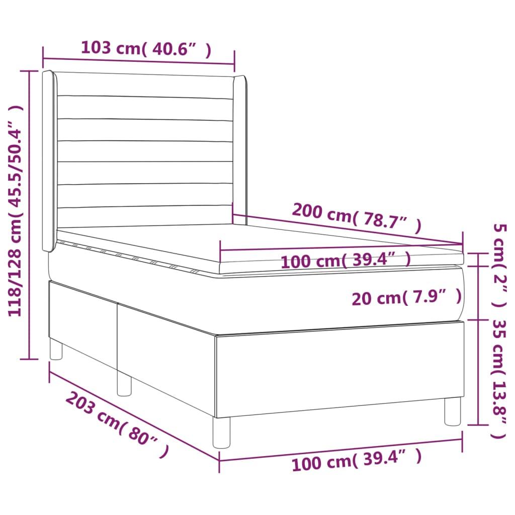 Ramsäng med madrass & LED ljusgrå 100x200 cm sammet - HQ5