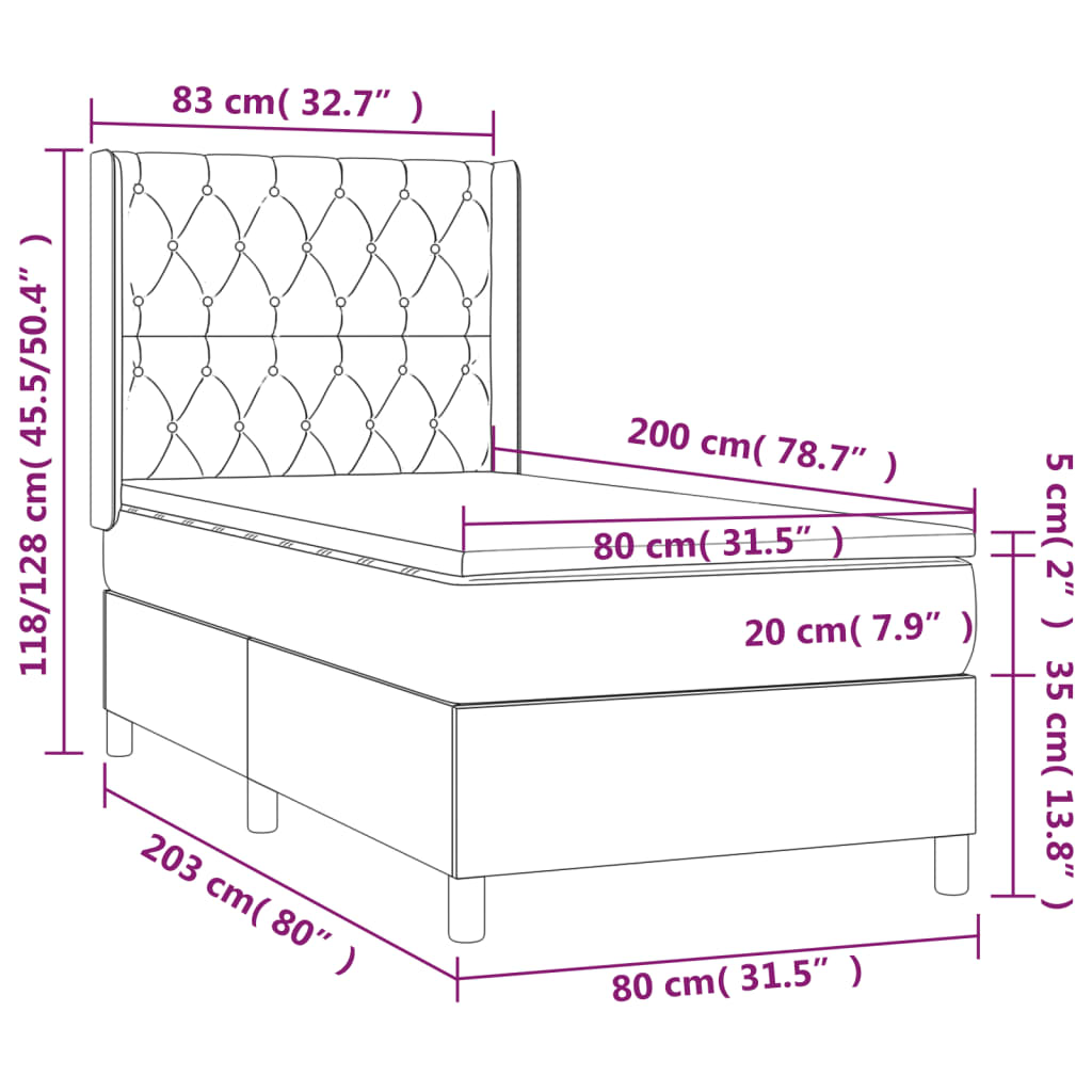 Ramsäng med madrass rosa & LED 80x200 cm sammet